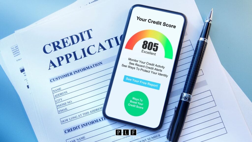A credit application and a cell phone showing how to rebuild credit after bankruptcy.