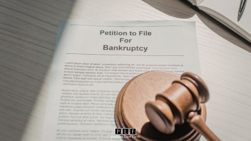 A Judge's gavel on top of a petition to file bankruptcy.